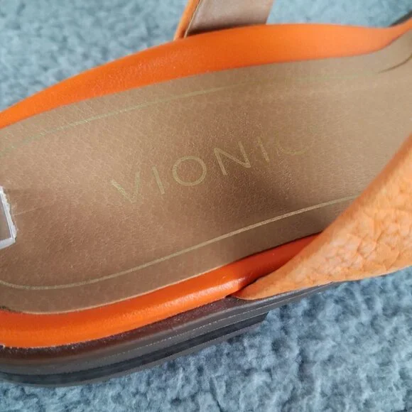 Vionic Anaya Sandals Womens' 7.5 Orange Leather Ankle Straps Flat Comfort Summer - Picture 7 of 12